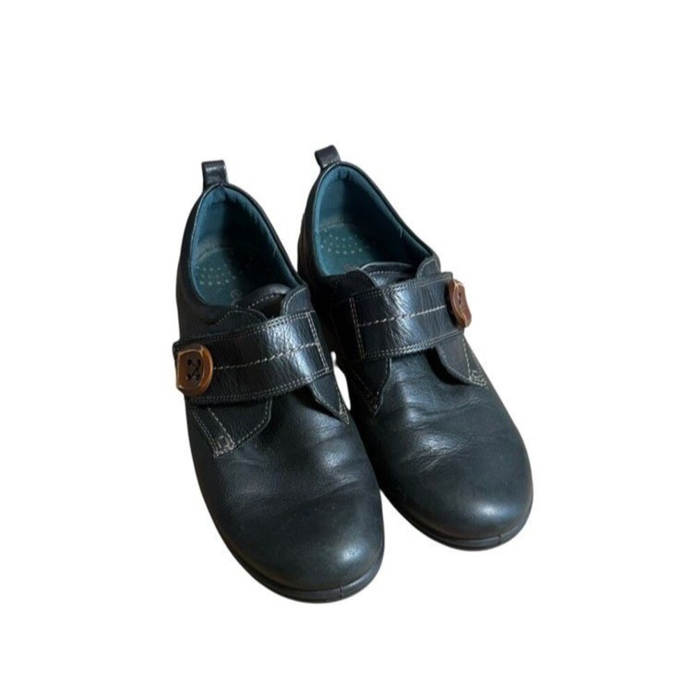 Ecco Womens Shoes Size 39 8 Black Leather Walking Monk Strap Button Hook Loop